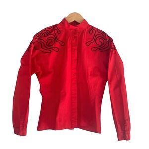Vintage Pasta Red Embroidered Western Blouse Spanish Style Cotton Shirt M